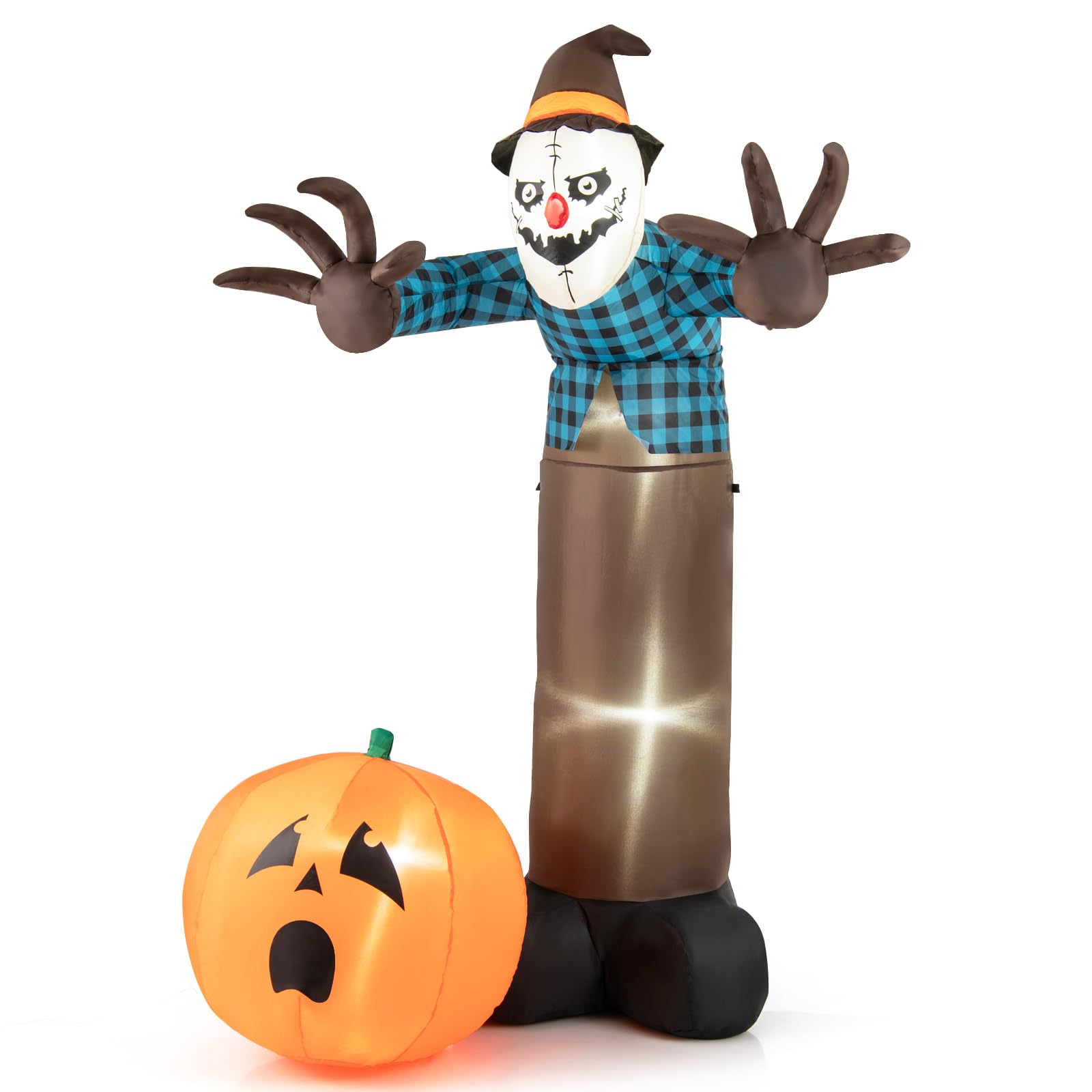Tangkula Épouvantail hanté gonflable d'Halloween de 2,1 m, décoration de cour gonflable avec lumières LED intégrées